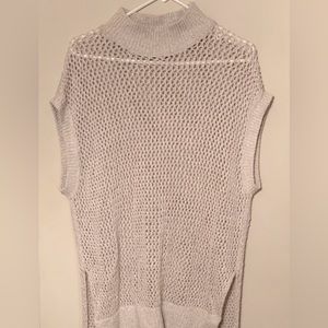 Free People Large High-Low, High Neck, Sleeveless Cream Knit Sweater